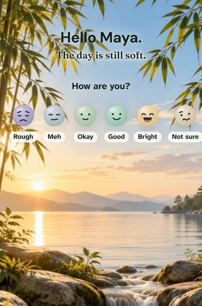 SpectrumThrive home screen in the daytime, with a calm lake at sunrise